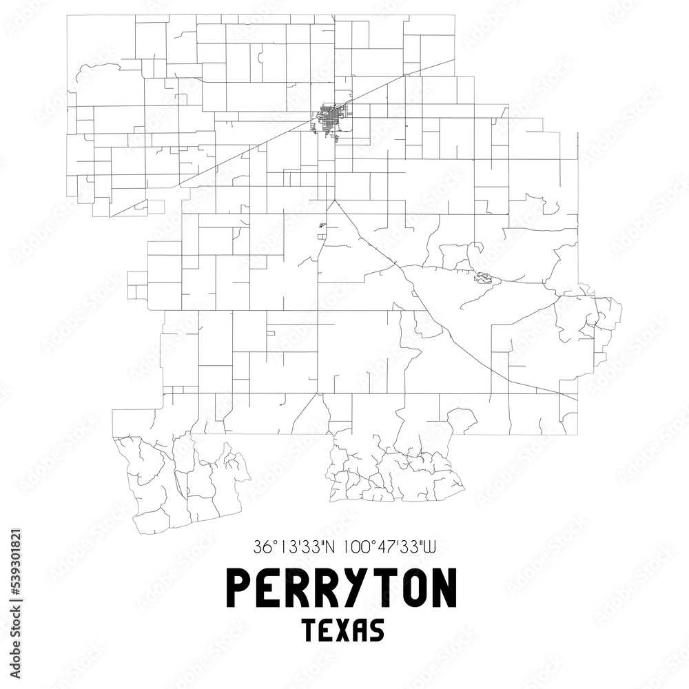 Perryton Texas. US street map with black and white lines. Perryton Texas. US street map with black and white lines.