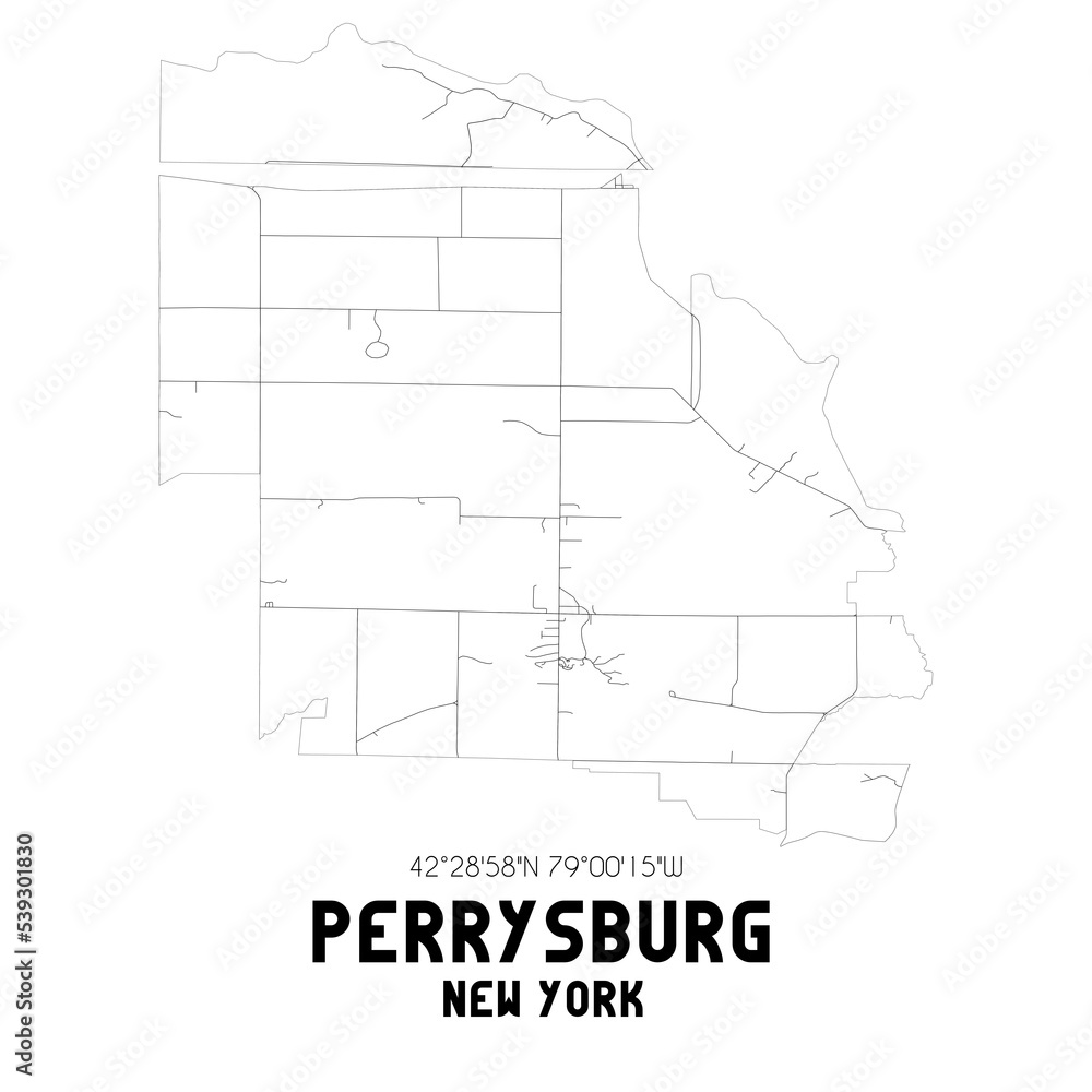 Perrysburg New York. US street map with black and white lines.
