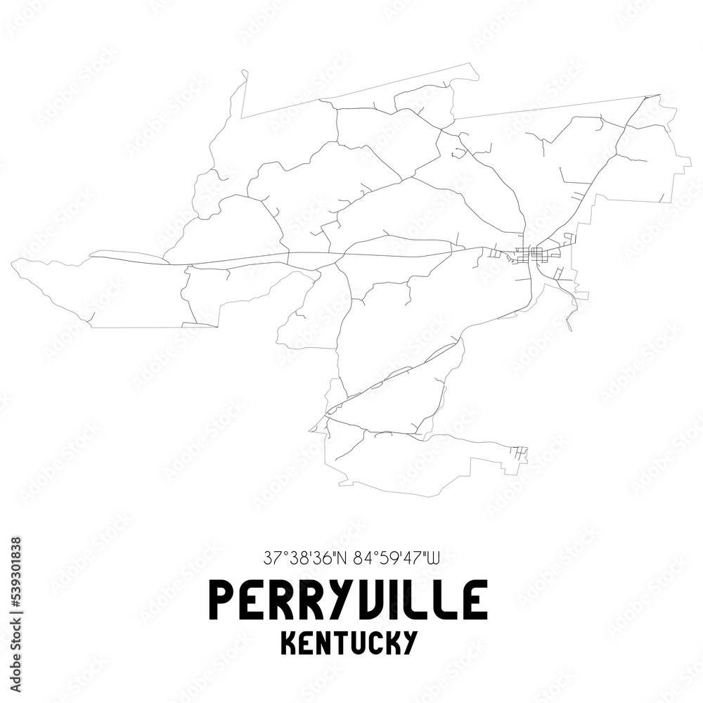 Perryville Kentucky. US street map with black and white lines. Stock