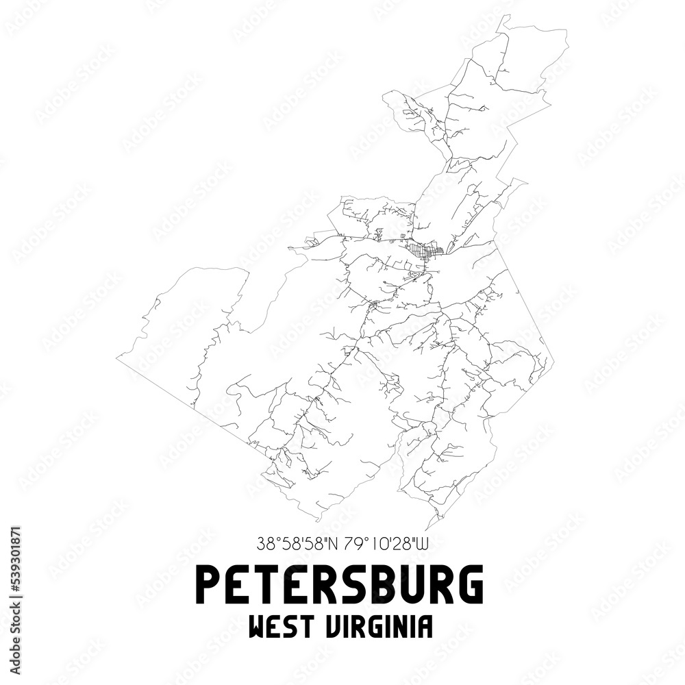 Petersburg West Virginia. US street map with black and white lines.
