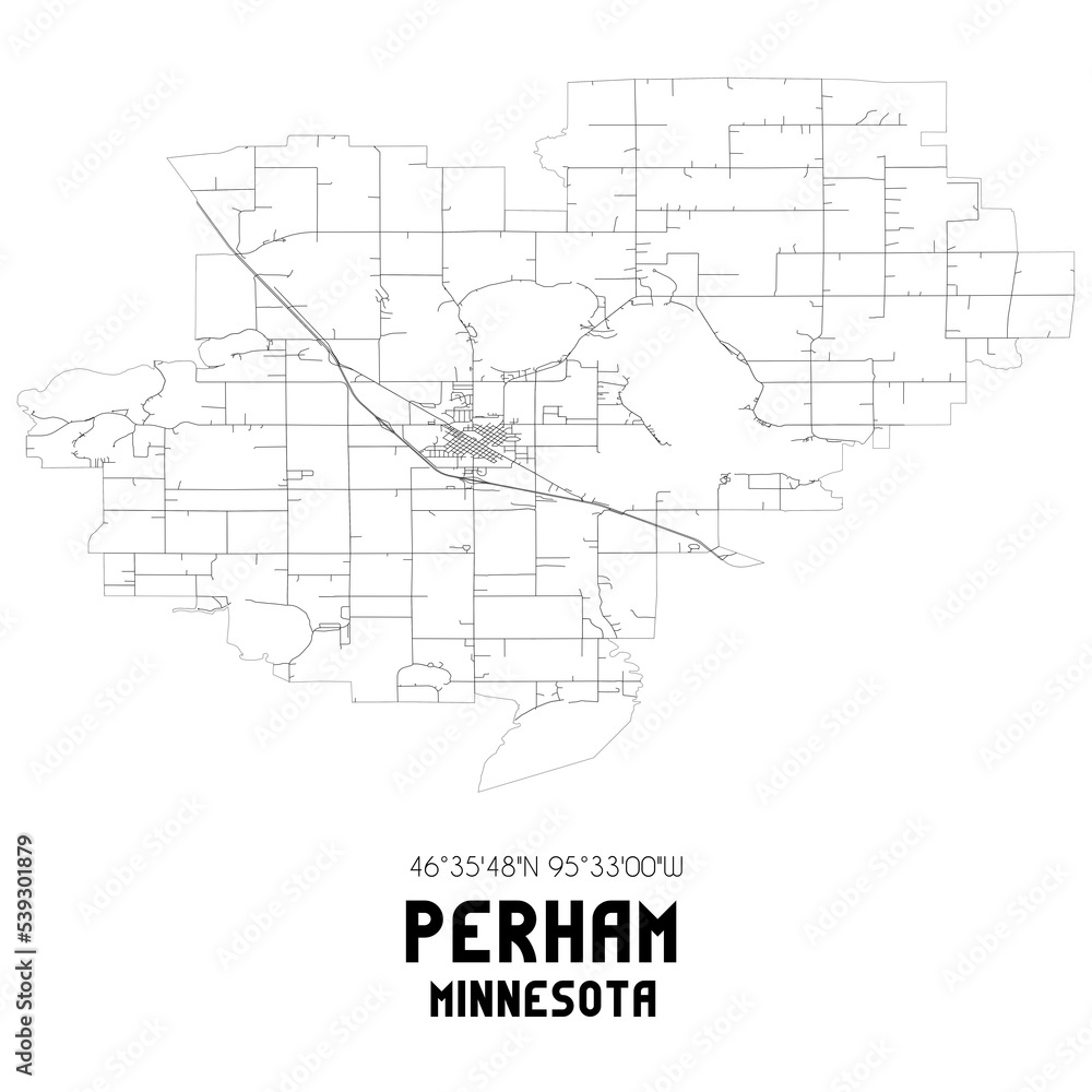 Perham Minnesota. US street map with black and white lines.