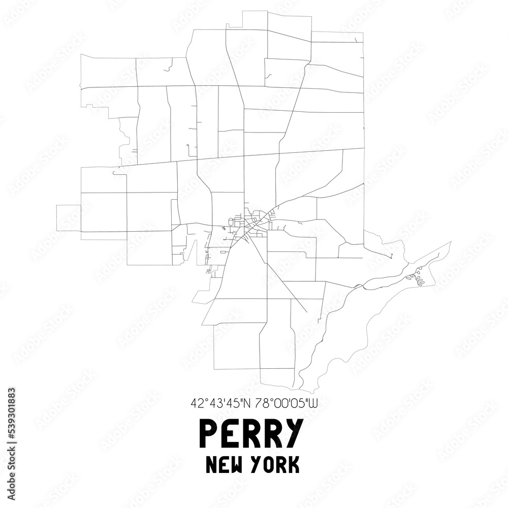 Perry New York. US street map with black and white lines. Stock