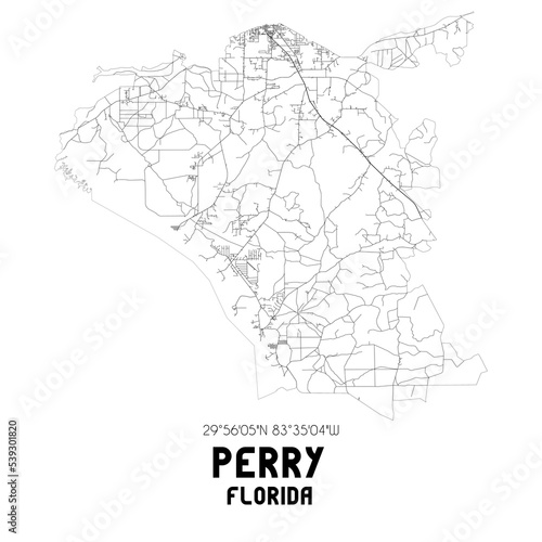 Perry Florida. US street map with black and white lines.