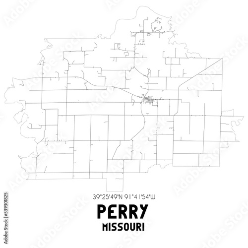 Perry Missouri. US street map with black and white lines.