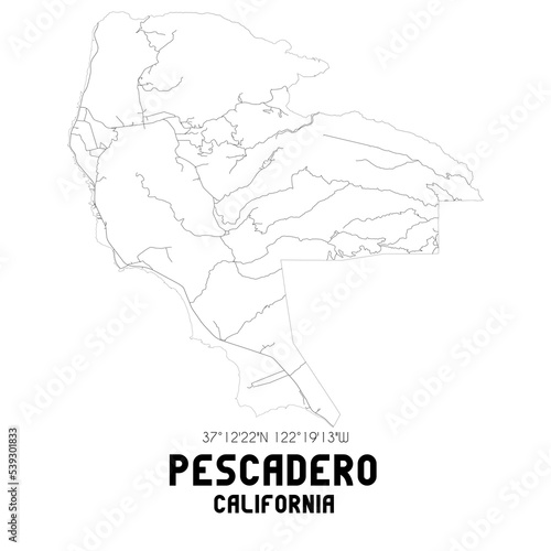 Pescadero California. US street map with black and white lines.