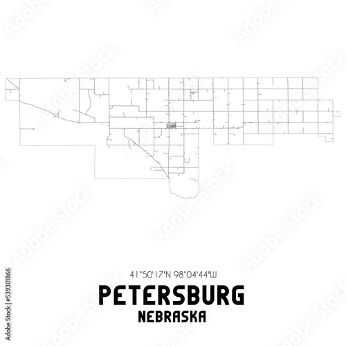 Petersburg Nebraska. US street map with black and white lines. photo