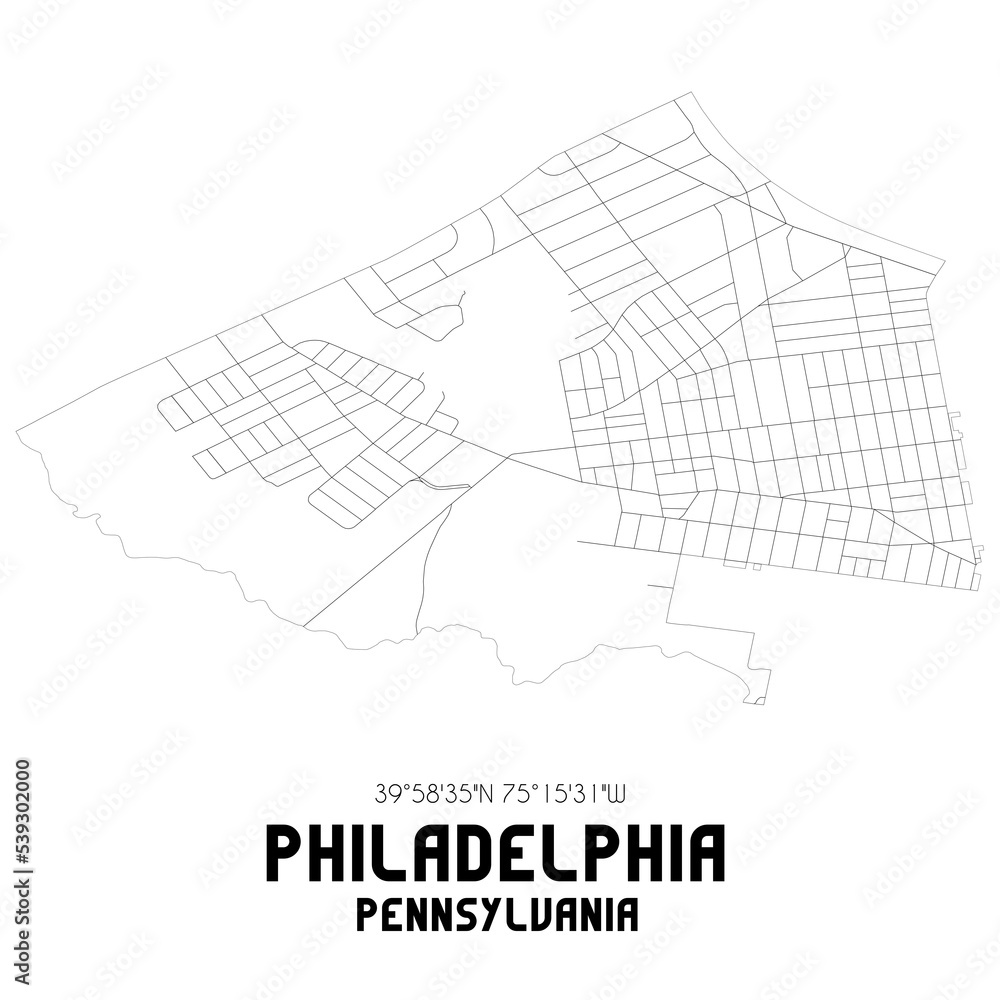 Philadelphia Pennsylvania. US street map with black and white lines.