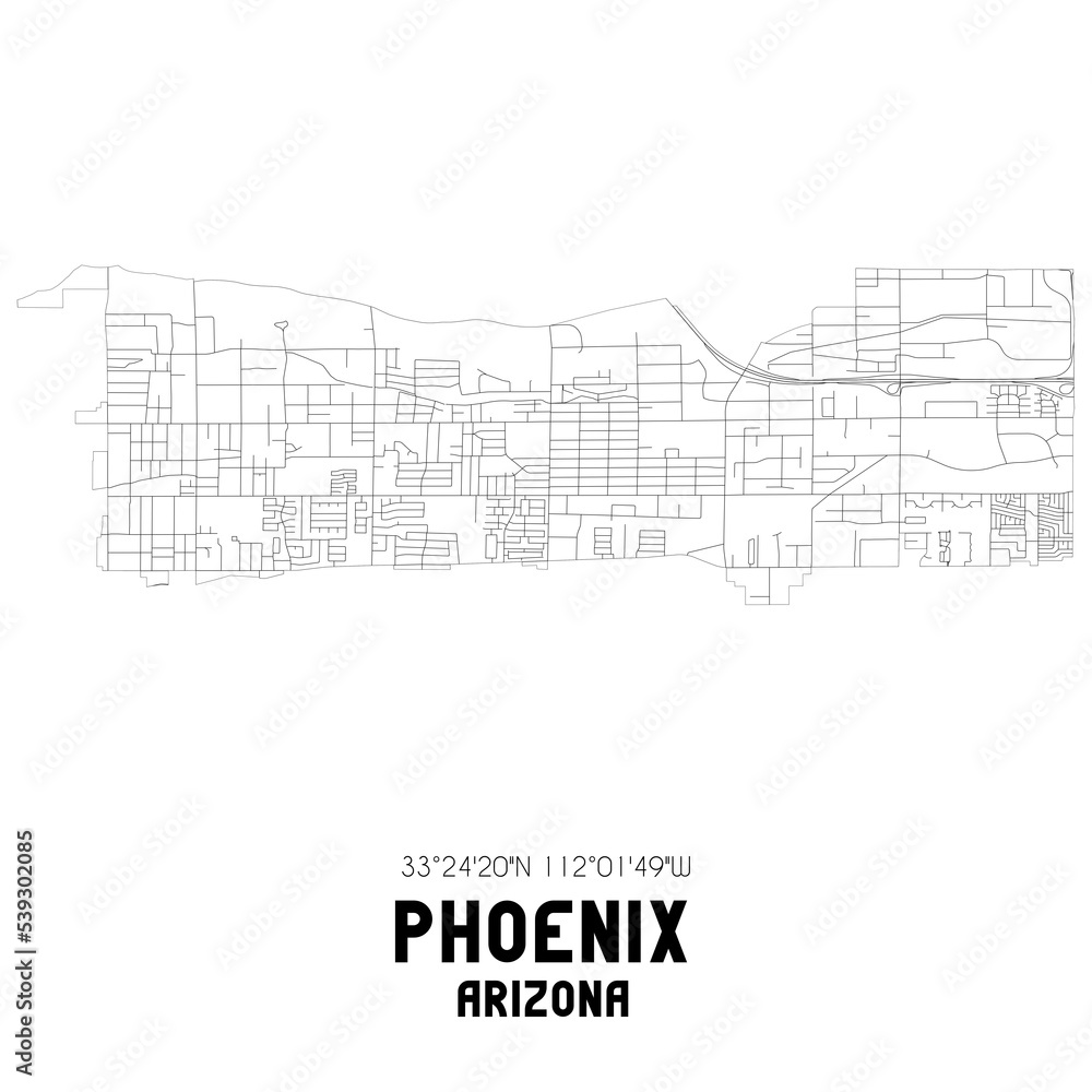 Phoenix Arizona. US street map with black and white lines.