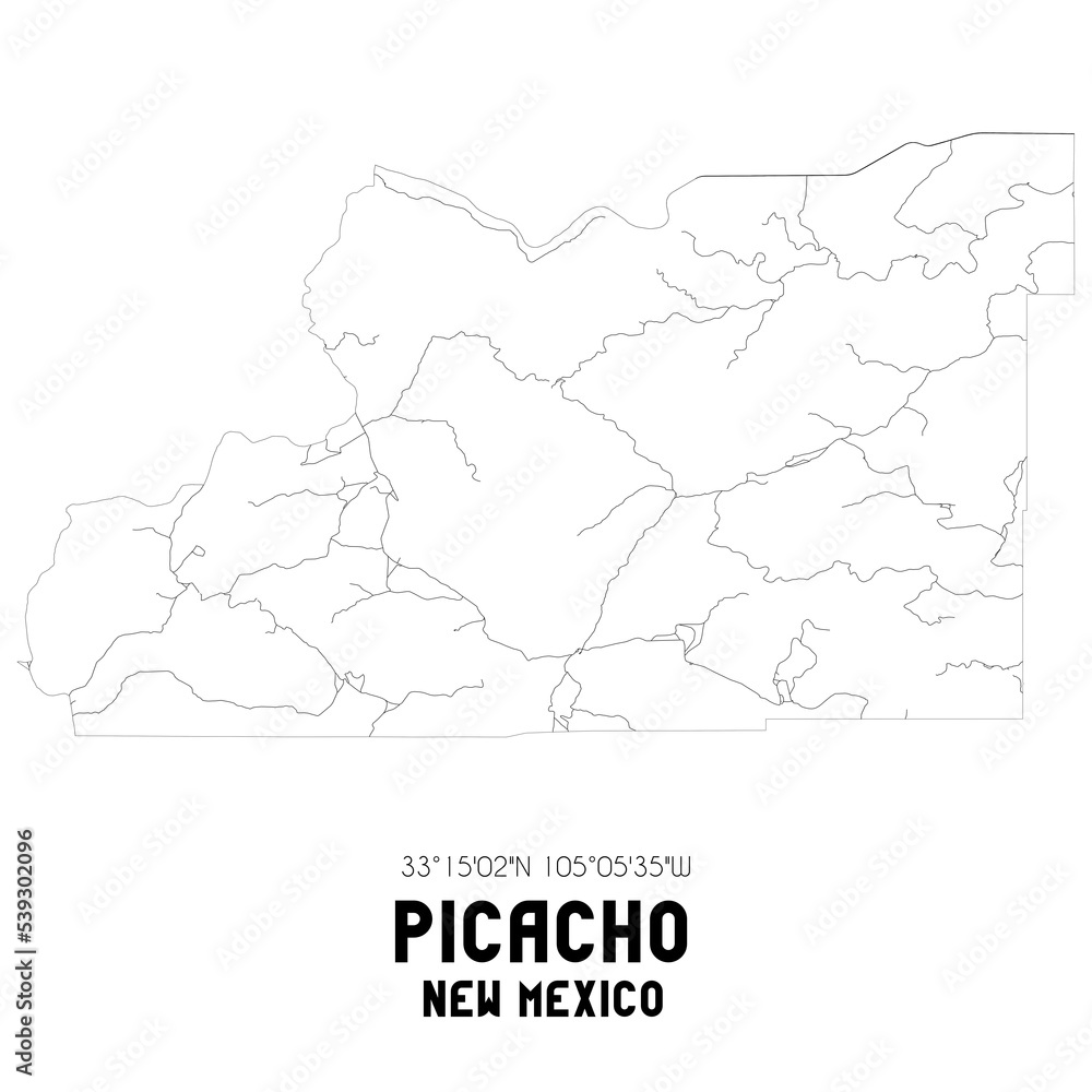 Picacho New Mexico. US street map with black and white lines.
