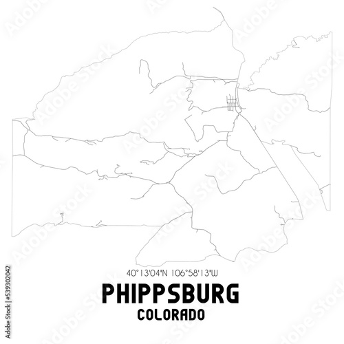 Phippsburg Colorado. US street map with black and white lines. photo