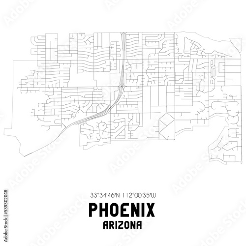 Phoenix Arizona. US street map with black and white lines.