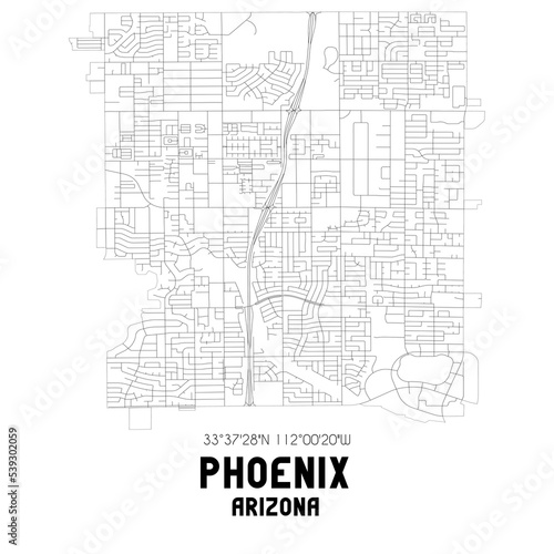 Phoenix Arizona. US street map with black and white lines. photo