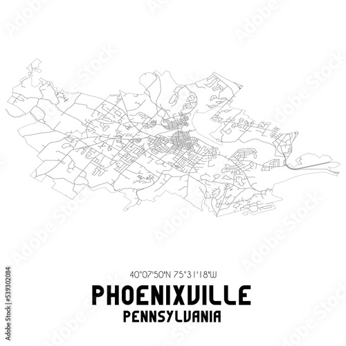 Obraz na płótnie Phoenixville Pennsylvania. US street map with black and white lines. w salonie