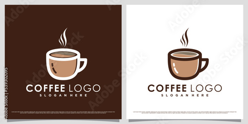 Coffee logo design template for cafe or restaurant with cup icon and creative element