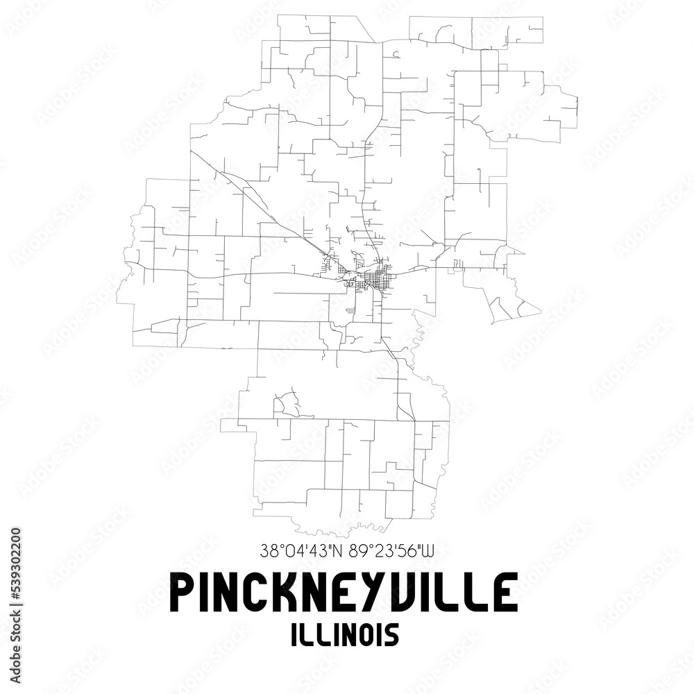 Pinckneyville Illinois. US street map with black and white lines.