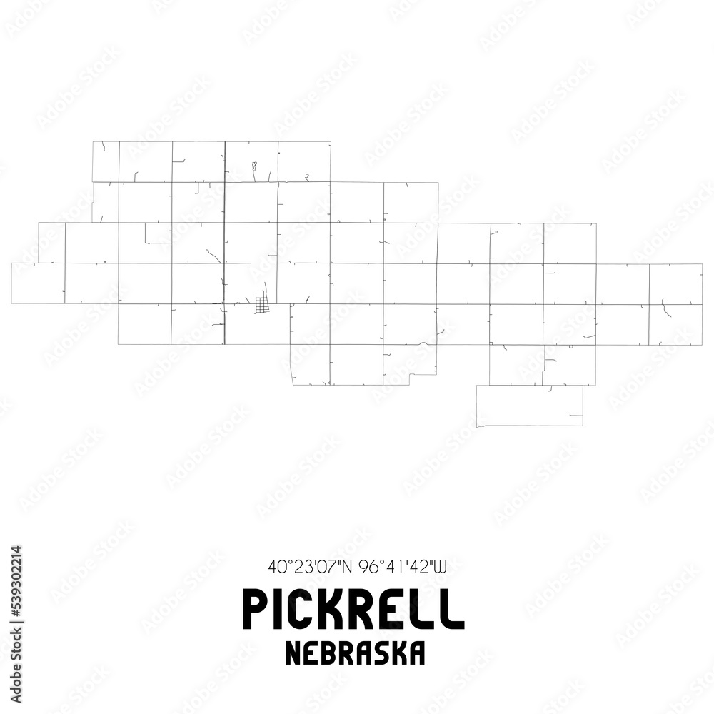 Pickrell Nebraska. US street map with black and white lines.