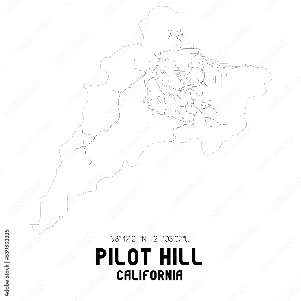 Pilot Hill California. US street map with black and white lines.