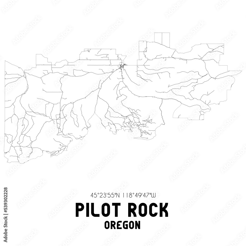Pilot Rock Oregon. US street map with black and white lines. Stock