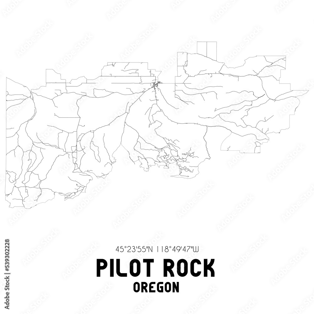 Pilot Rock Oregon. US street map with black and white lines.