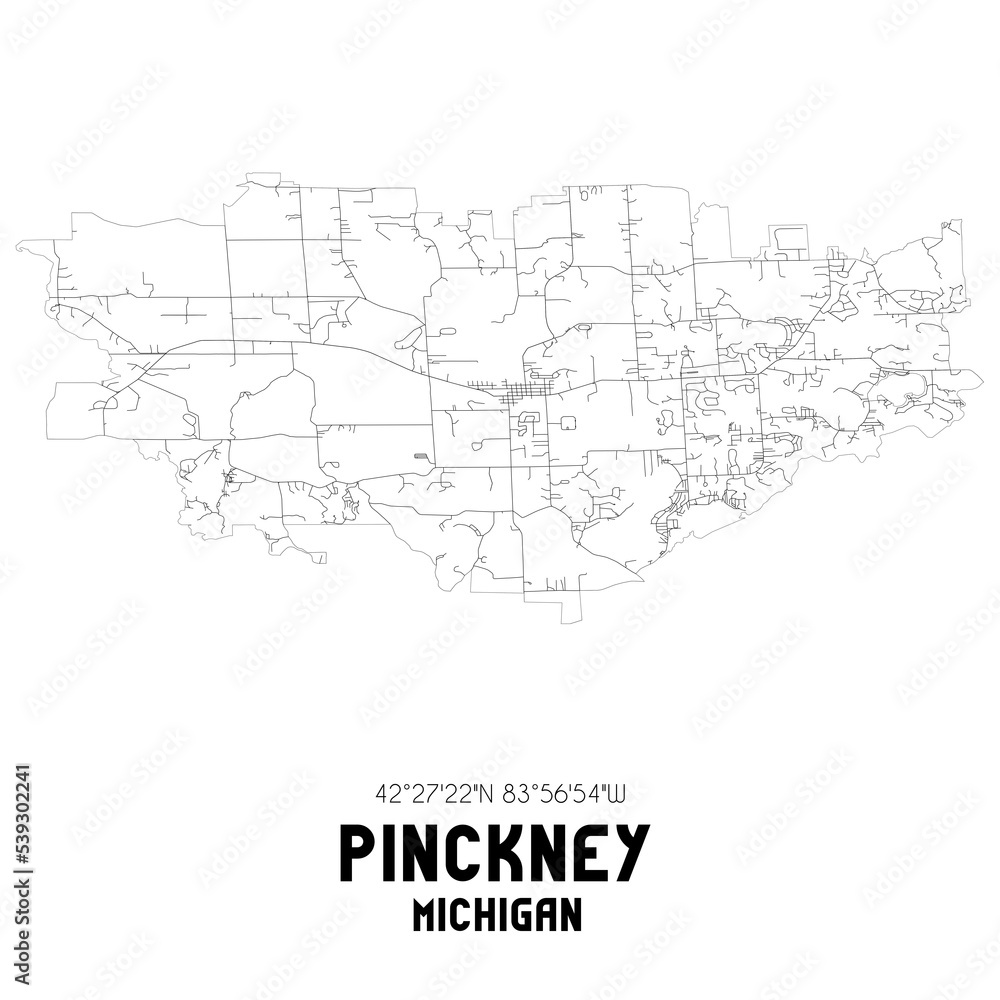 Pinckney Michigan. US street map with black and white lines.