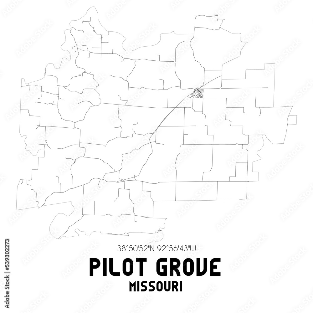 Pilot Grove Missouri. US street map with black and white lines.