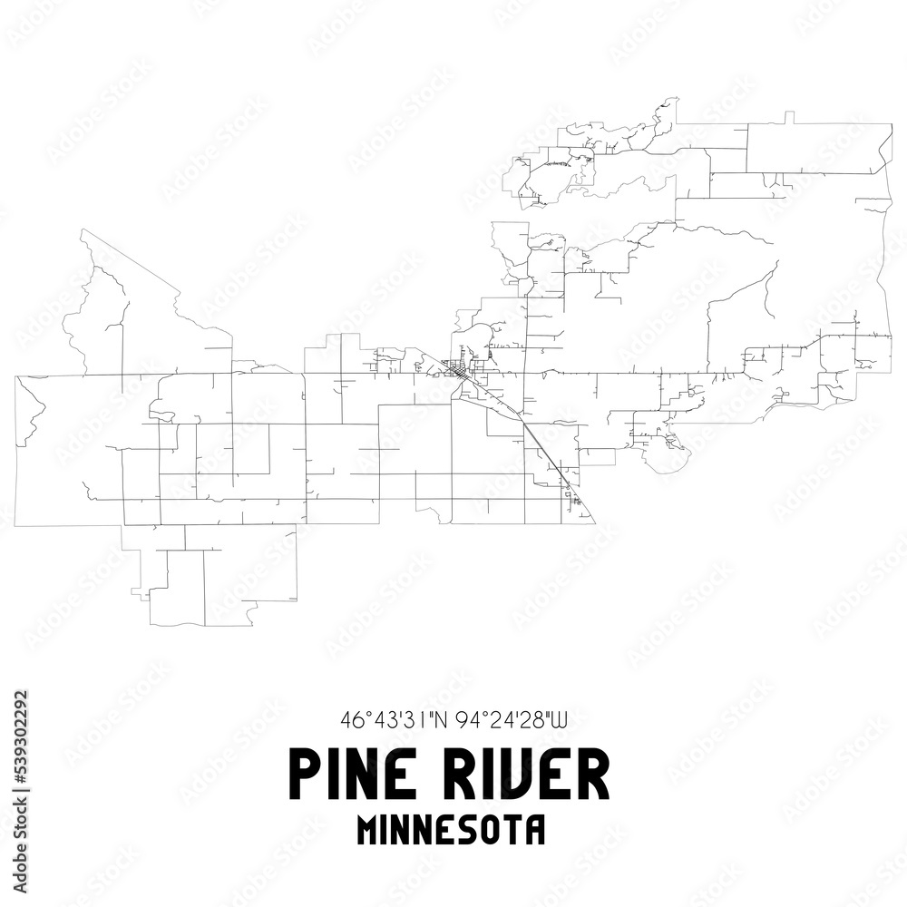 Pine River Minnesota. US street map with black and white lines. Pine River Minnesota. US street map with black and white lines.
