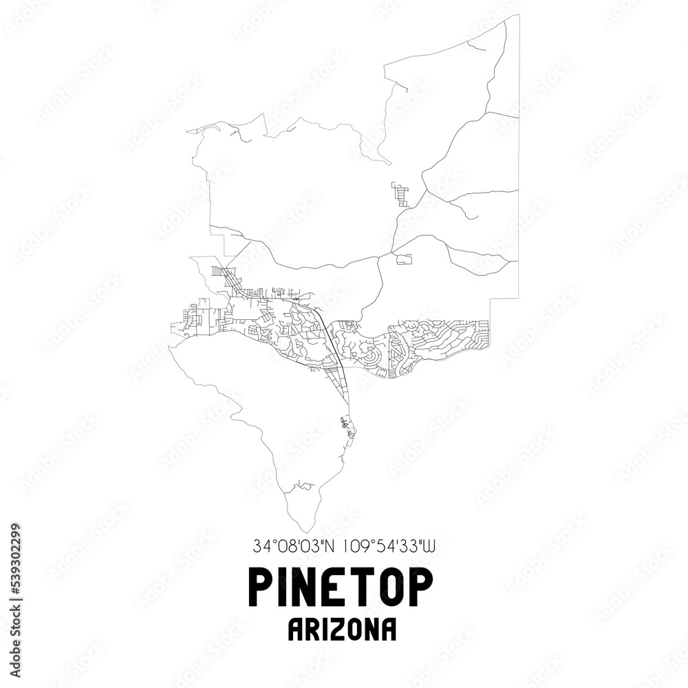 Pinetop Arizona. US street map with black and white lines.