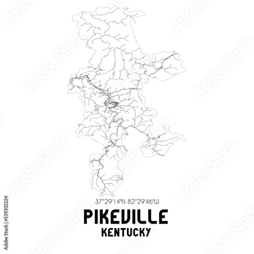 Pikeville Kentucky. US street map with black and white lines.