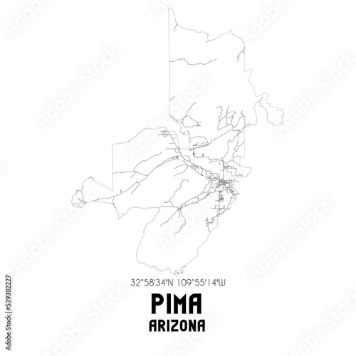 Pima Arizona. US street map with black and white lines. © Rezona