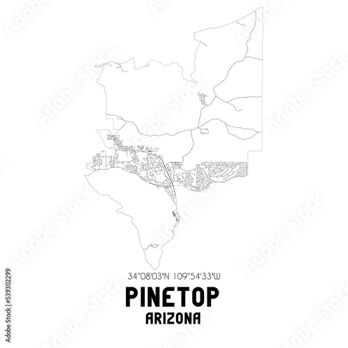 Pinetop Arizona. US street map with black and white lines.