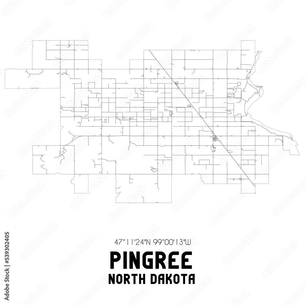 Pingree North Dakota. US street map with black and white lines. Pingree North Dakota. US street map with black and white lines.