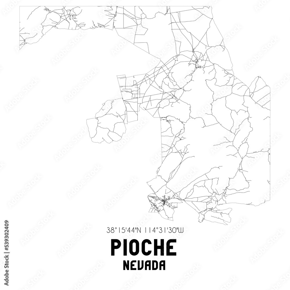 Pioche Nevada. US street map with black and white lines. Pioche Nevada. US street map with black and white lines.