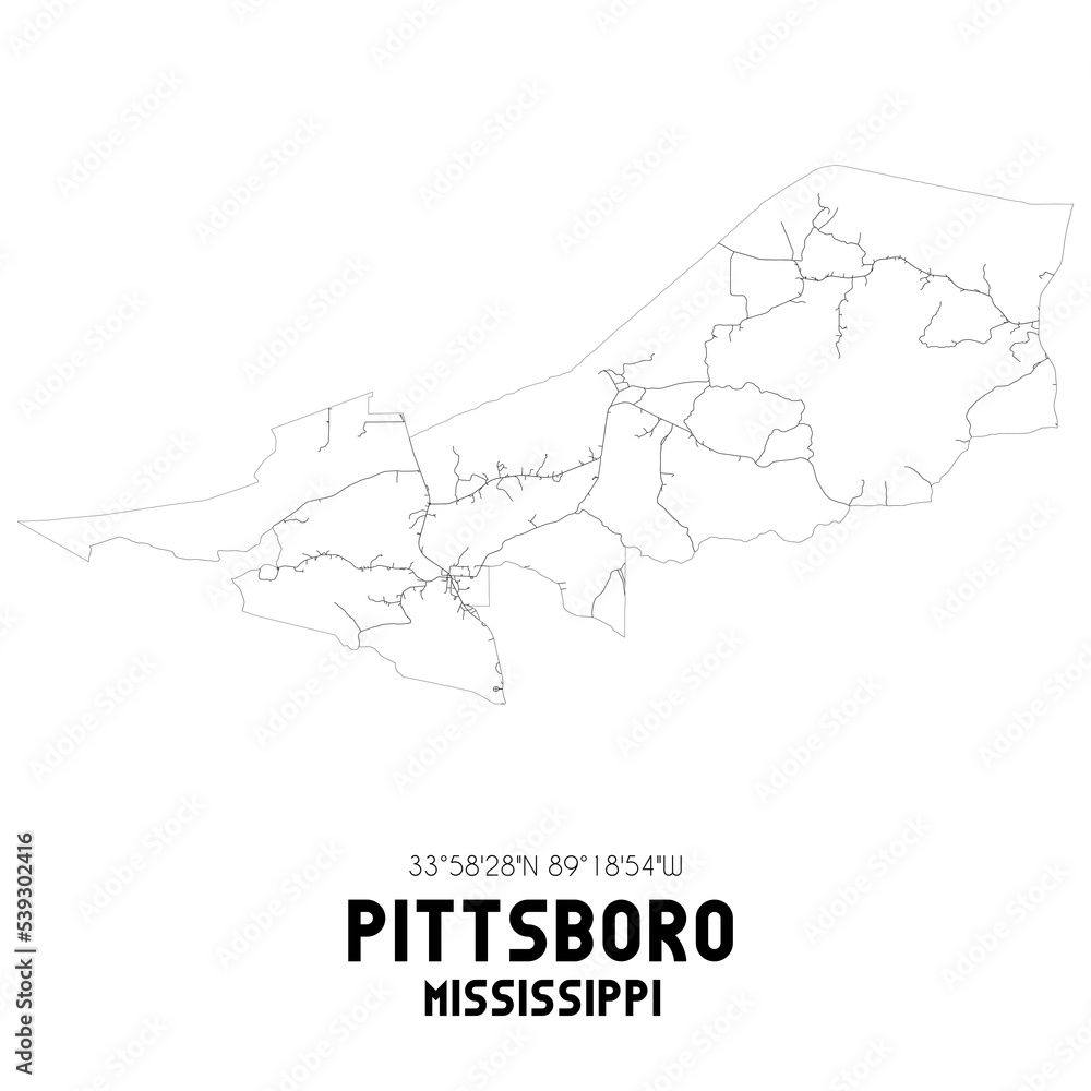 Pittsboro Mississippi. US street map with black and white lines. Pittsboro Mississippi. US street map with black and white lines.