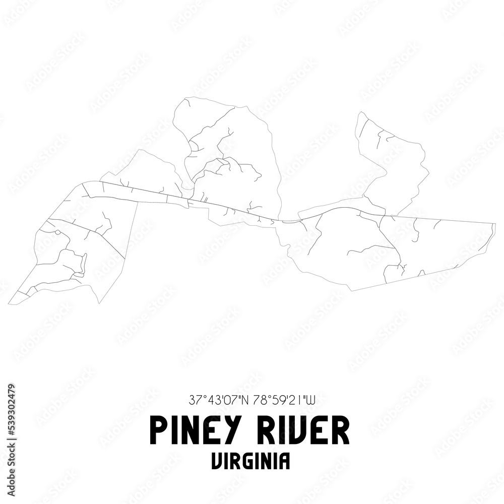 Fototapeta premium Piney River Virginia. US street map with black and white lines.