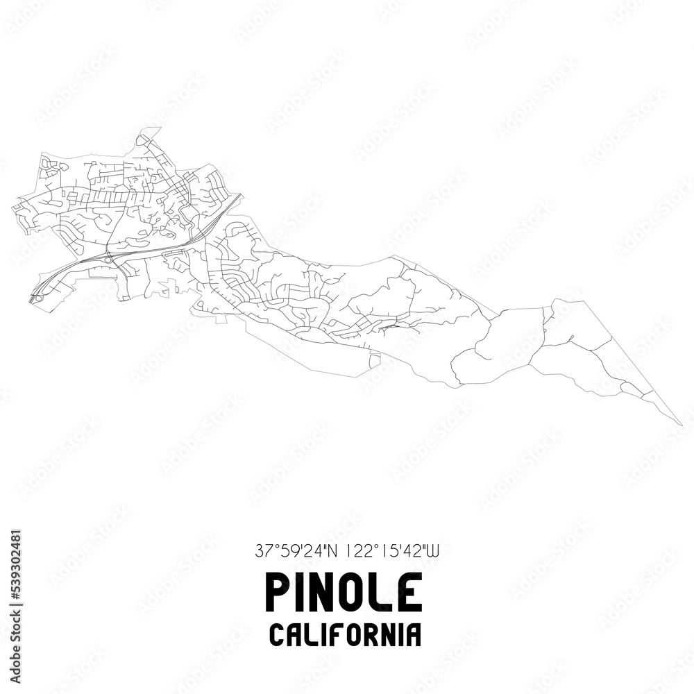 Naklejka premium Pinole California. US street map with black and white lines.