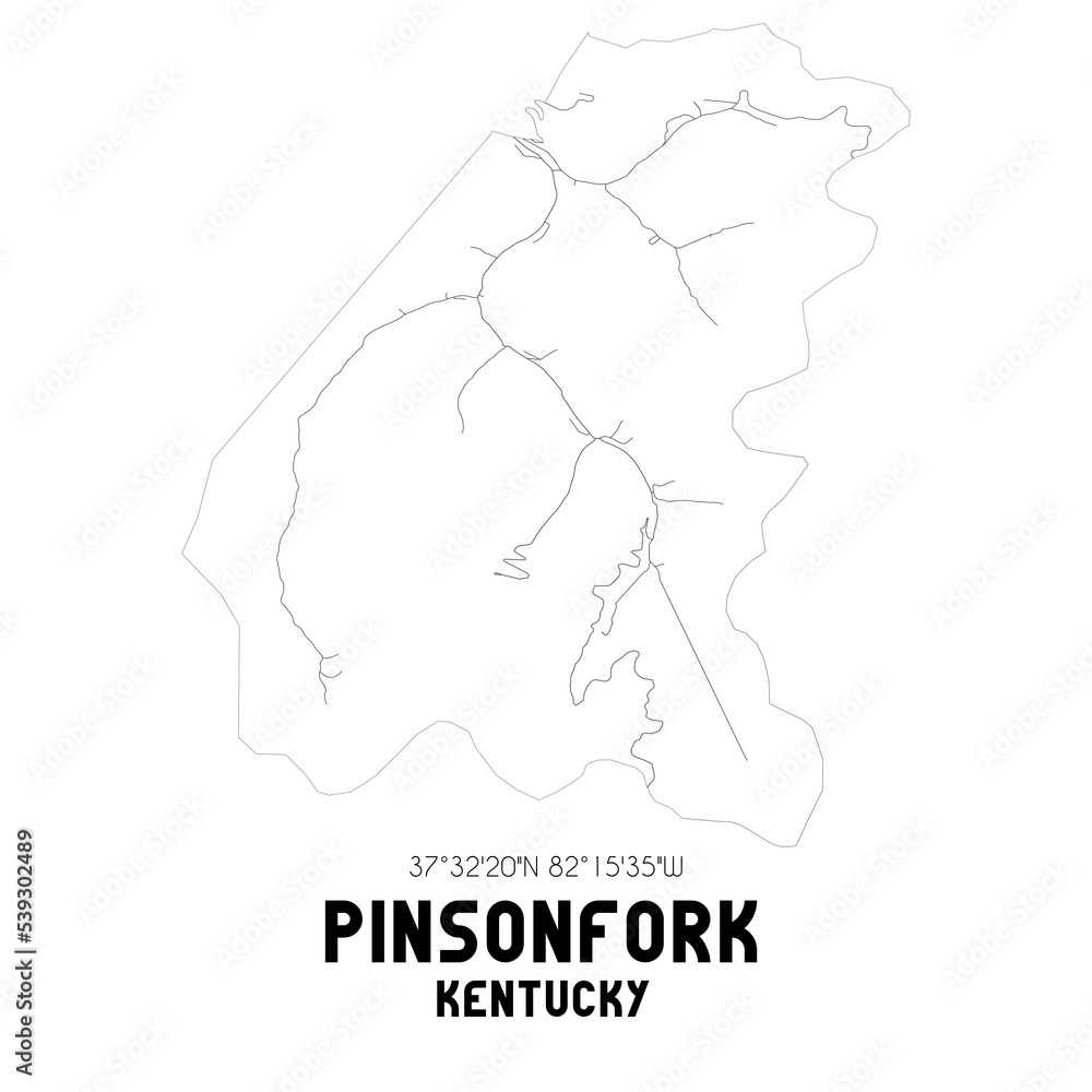 Pinsonfork Kentucky. US street map with black and white lines. Pinsonfork Kentucky. US street map with black and white lines.