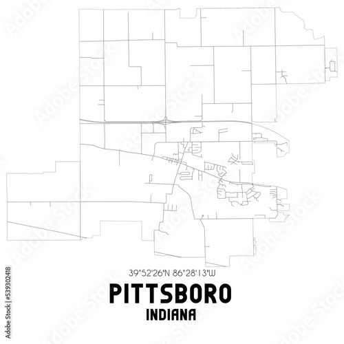 Pittsboro Indiana. US street map with black and white lines.