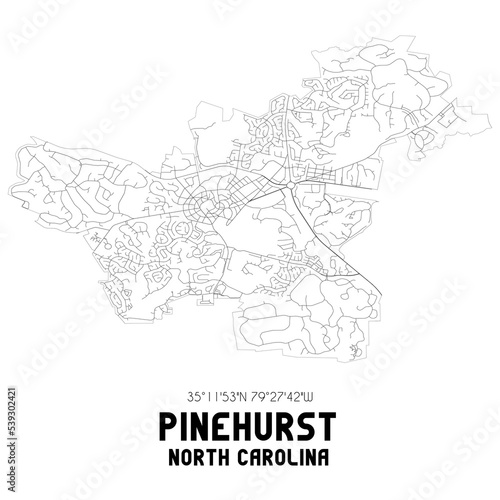 Pinehurst North Carolina. US street map with black and white lines.