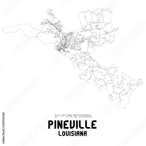Pineville Louisiana. US street map with black and white lines. photo
