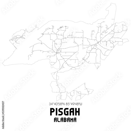 Pisgah Alabama. US street map with black and white lines.