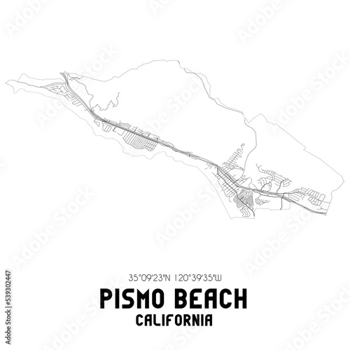 Pismo Beach California. US street map with black and white lines.