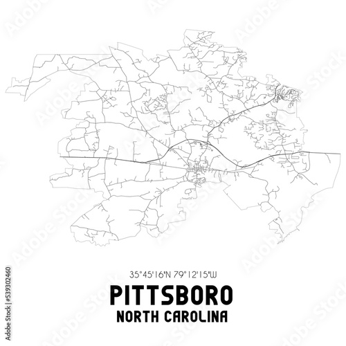 Pittsboro North Carolina. US street map with black and white lines. photo