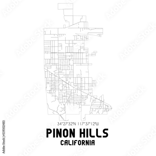 Pinon Hills California. US street map with black and white lines.