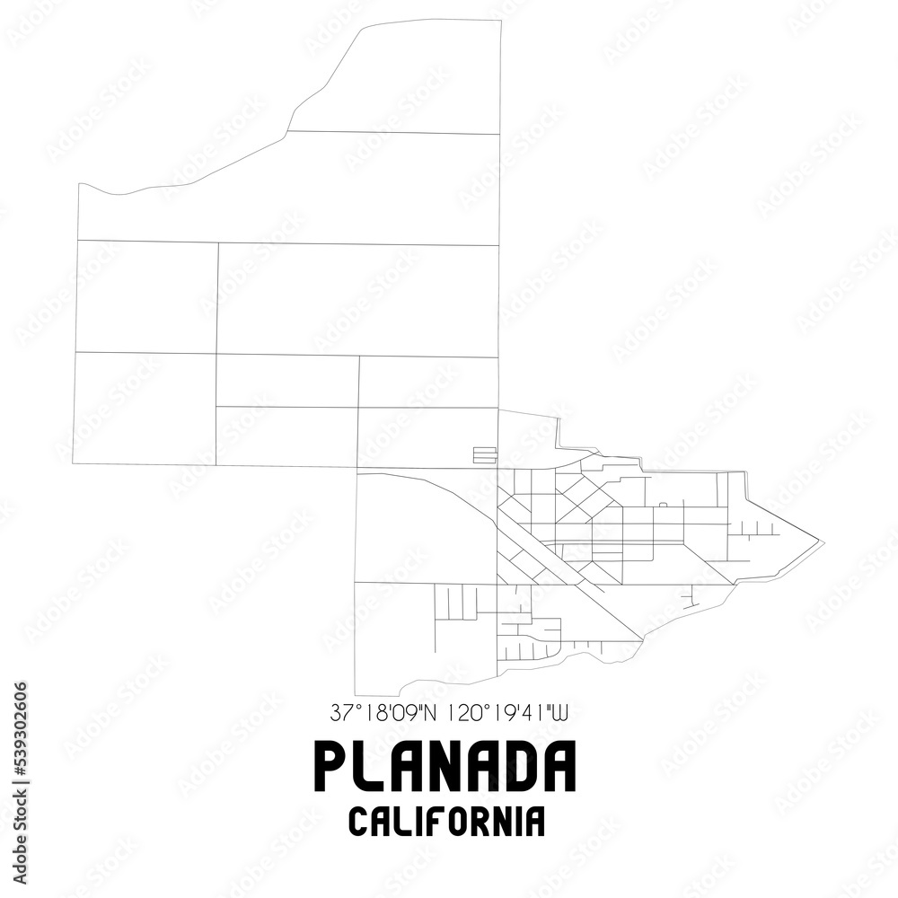 Planada California. US street map with black and white lines. Planada California. US street map with black and white lines.