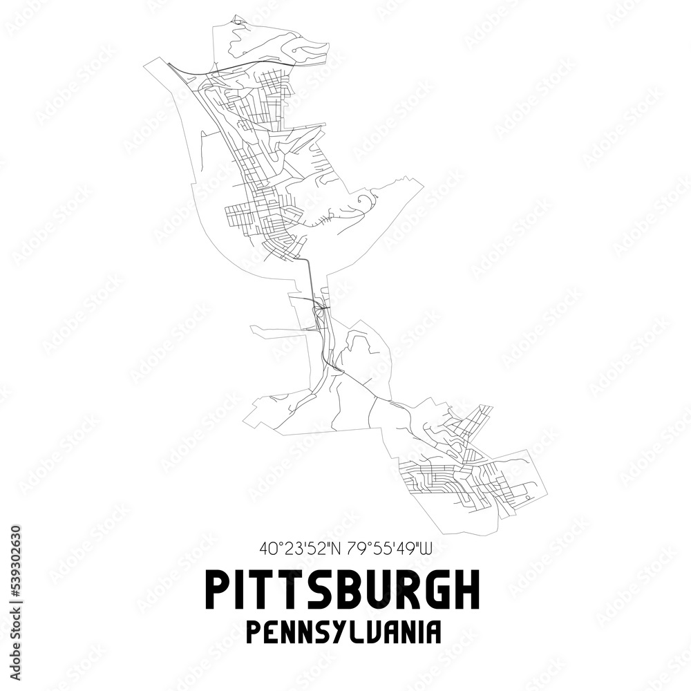 Fototapeta premium Pittsburgh Pennsylvania. US street map with black and white lines.