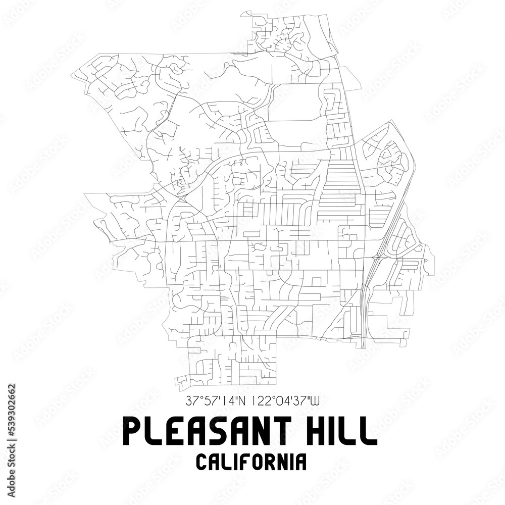 Pleasant Hill California. US street map with black and white lines. Pleasant Hill California. US street map with black and white lines.