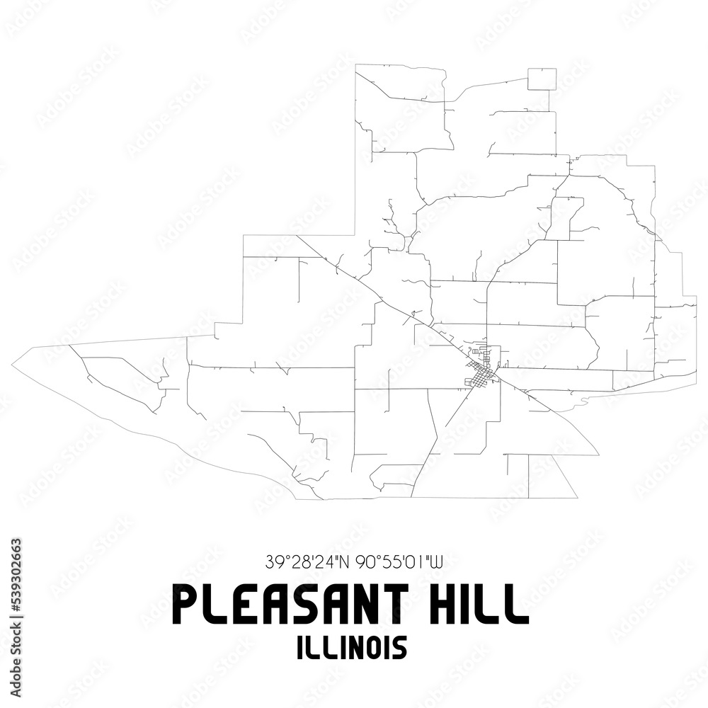 Pleasant Hill Illinois. US street map with black and white lines.