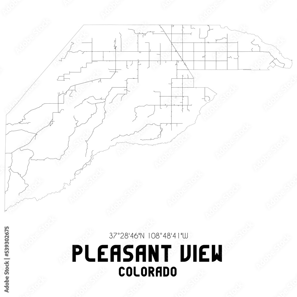Pleasant View Colorado. US street map with black and white lines.