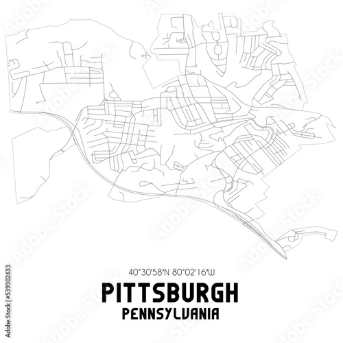 Pittsburgh Pennsylvania. US street map with black and white lines.