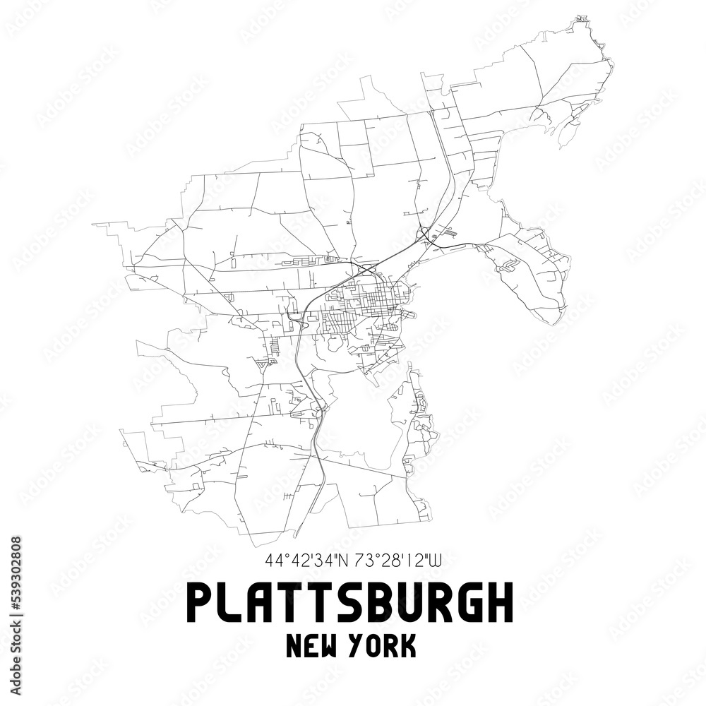 Fototapeta mapa świata dla dzieci Plattsburgh New York. US street map